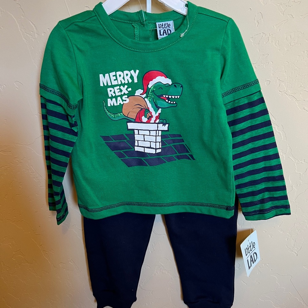 NWT "Merry Rex-Mas" Tee and Sweatpants - Size 24 months